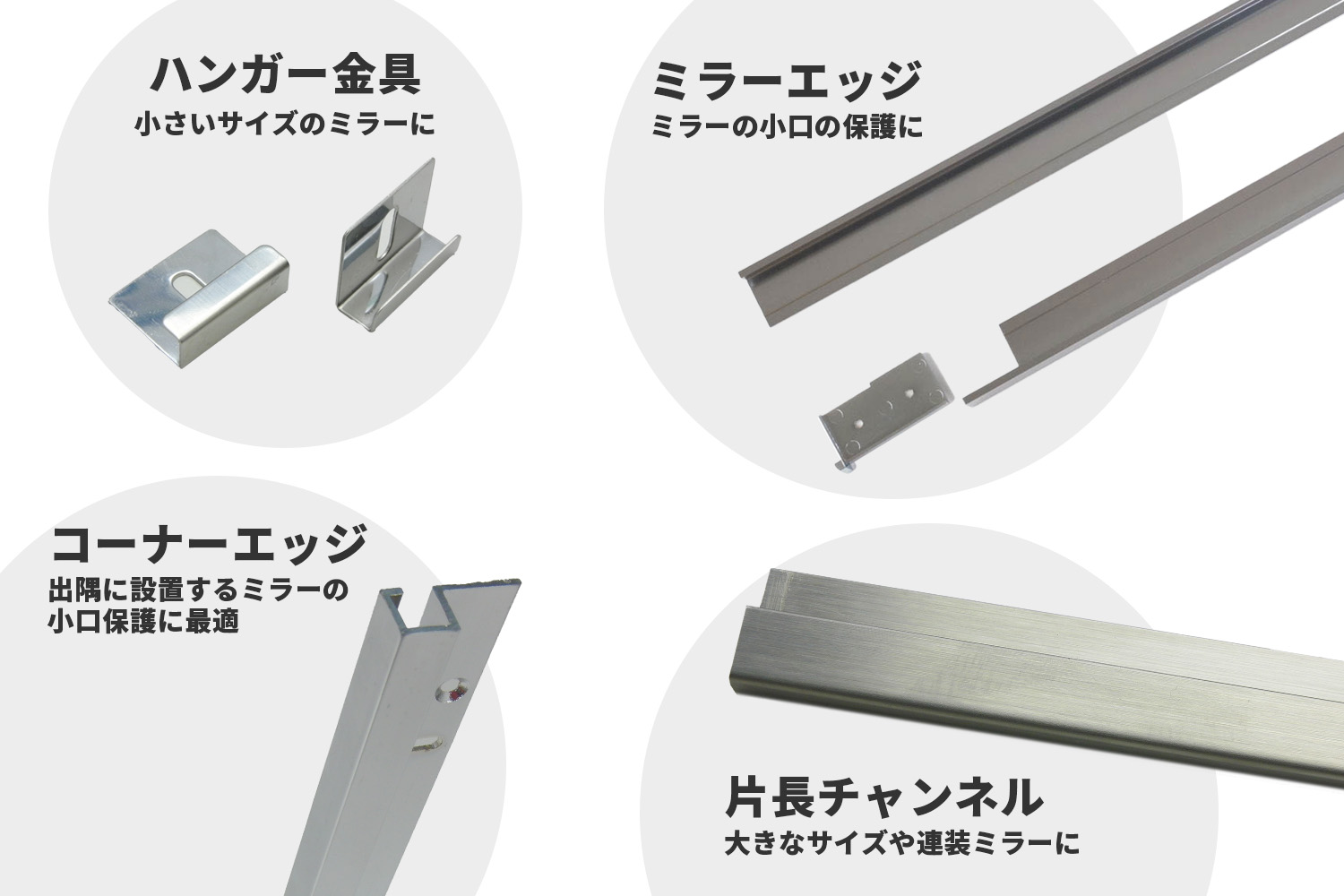 ミラー用の金具一覧と特徴