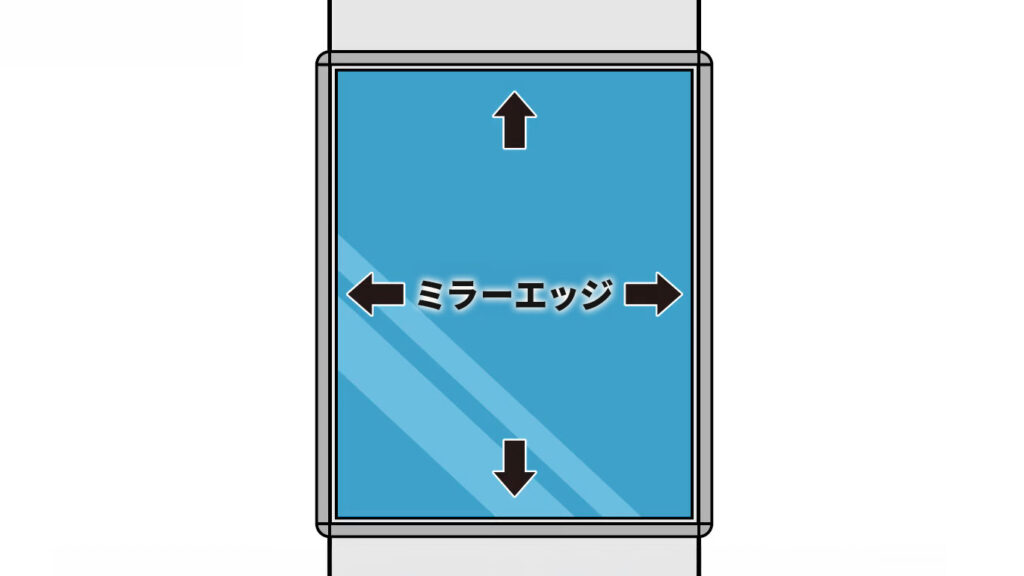 ミラー周辺にミラーエッジを取り付ける場合も、出隅部分は柱だけに取り付ける場合と同じ方法で取り付ける